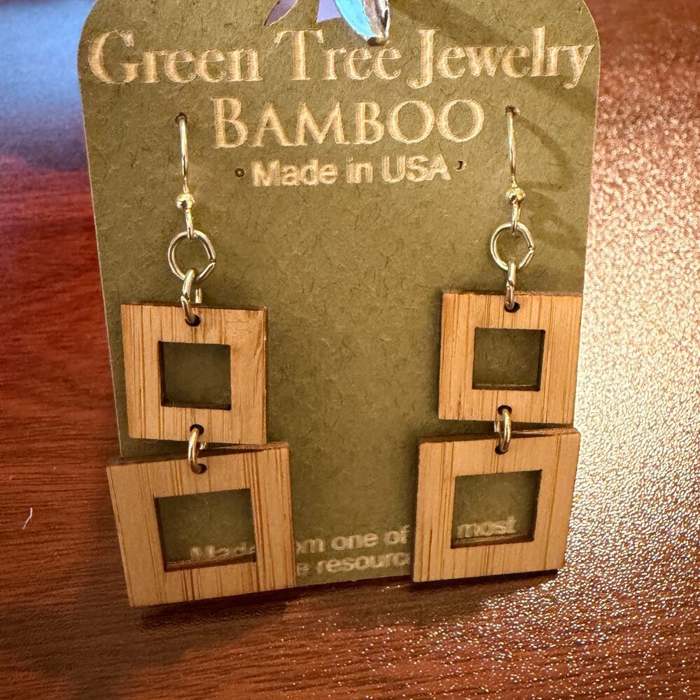 Green Tree Bamboo Earrings "Squared Bamboo"